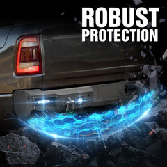【YZONA】Steel Rear Bumper Compatible with Ram 2500 2019-2024, LED & License Plate Lights, License Bracket Holes, Sensor Mounting Holes,Recovery D-Rings