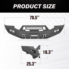 YZONA Full Width Front Bumper Compatible with F250-F450 2005-2007, 4x18W LED Light Bar, Winch Plate, Sensor Holes, 4.3t Load Rated Heavy D-Rings