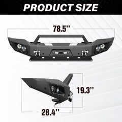 【YZONA】Steel Front Bumper Compatible with Ram 2500 3500 2019-2025, Winch Plate, Skid Plate, LED Lights, Sensor Holes, License Bracket & Reinforced D-Rings