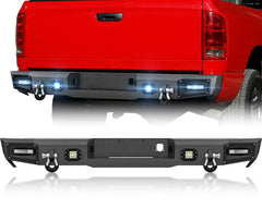 【YZONA】Steel Rear Bumper Compatible with Ram 1500 2500 3500 2002-2009, LED & License Plate Lights, License Frame Holes, Paintable Armor, Durable Offroad D-Rings