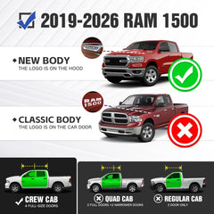 【Yzona】Heavy Duty Aluminum Alloy Side Steps (Ram 1500 Accessories) for 2019-2026 RAM 1500 Crew Cab (Not for Classic Models), ABS-Equipped, 500-lb Per Side Capacity, Anti-Slip Grip, Salt-Grime Ready, Corrosion-Resist, Easy Bolt-On Installation, 2PCS