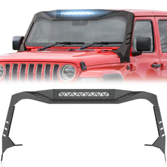 【YZONA】Windshield Frame Compatible for 2018-2026 Wrangler JL & Gladiator JT, Not for JL 4xe & JT Mojave. Built-in LED Bar & Sun Visor, Heavy-Duty Front Windscreen Rack Protector. No Drilling Install