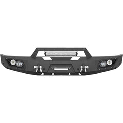 Steel Front Bumper Crash Guard Replacement for Ford F150-F450 1992-1997 Vehicle, Black with Integrated Winch Plate, 120W Spotlight, License Plate Frame, Sensor Mounting Holes, D-Rings, Car Accessories
