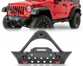 【Yzona】Front Bumpers Compatible with 2007-2018 Jeep Wrangler JK,2018-2026 Wrangler JL,2020-2026 Gladiator JT with Winch Plate Steel Black LED Lights D-rings Steel Black, Offroad Lights, Off Road Accessories, Protection toolupgrade, Installation