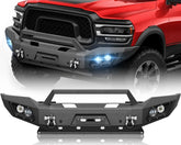 【YZONA】Steel Front Bumper Compatible with Ram 2500 3500 2019-2025, Winch Plate, Skid Plate, LED Lights, Sensor Holes, License Bracket & Reinforced D-Rings