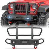 【Yzona】Metal Carbon Steel Front Bumper with Grille Guard for 2007-2018 Wrangler JK, Bolt-On Winch Mount, Bolt-On Installation, 2pcs 18w High-Brightness LED Spotlights, 2pcs 3/4" D-Rings, 2pcs Mounting Hardware, 55.9"d x 31.5"w x 13"h, Daily Use LED Lights