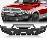 【Yzona】Black Front Bumper for 2009-2012 Dodge Ram 1500 Pickup Truck Vehicle, Equipped with 5 LED Lights, Winch Plate, License Plate Bracket, Sensor Holes & D-rings