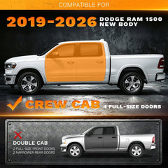 【Yzona】Crew Cab Running Boards Side Steps - Heavy Duty Carbon Steel Dual Layer Nerf Bars, Bolt-On Step Rails with 2 Stairs, Star Logo Black, Compatible with 2019-2026 Dodge Ram 1500 New Body Design, Enhance Traction & Easy Access to Roof
