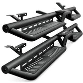 【YZONA】Heavy-Duty Bolt-On No-Drilling Auto Running Boards - 2-Stair Rust-Resist Coat Carbon Steel 2 Side Bars for 2002-2008 Dodge Ram 1500, 2003-2009 Ram 2500/3500 Double/Extended/Quad Cab, Black with Star Logo, Oversize Tire Fit Auto Vehicle Accessories