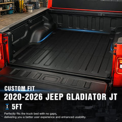 【Yzona】Truck Bed Mat for 2020 2021 2022 2023 2024 2025 2026 Jeep Gladiator JT 5FT Short Bed (60 in), Custom Fit TPE Bed Liner, Heavy Duty All Weather Protection Pickup Liner, Durable Easy to Clean,toolupgrade
