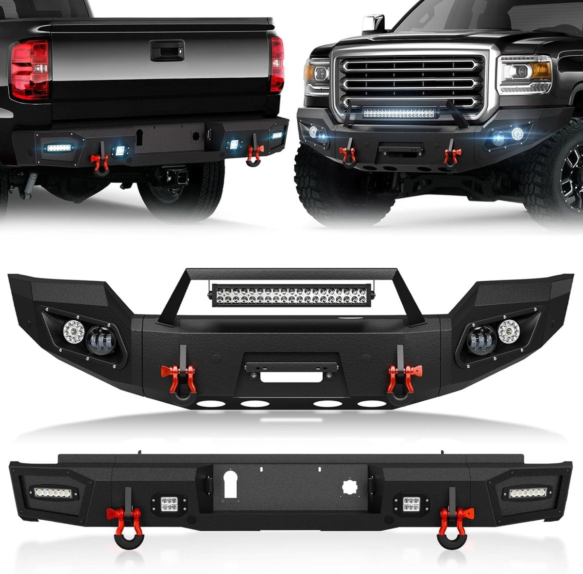 Heavy Duty Rear & Front Truck Winch Aftermarket Bumpers for 2011-2014 GMC Sierra 2500 3500 HD| Yzona