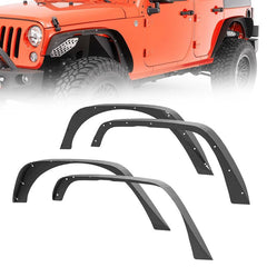 【Yzona】Full 4-Pieces Bolt-On Automotive Protector Kit, Powder Coated Stainless Steel Heavy-Duty Off-Road Front+Rear Flare Wheel Well Mud & Sand Guard, Textured Black Car Accessories for 2007-2018 Jeep Wrangler JK JKU Unlimited 2/4 Doors, Lifetime Support