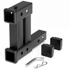 YZONA Carbon Steel 2-Inch Dual Hitch Extender Towing Accessory, Powder-Coated 4000 LBS Drop-Rise Adapter, Fits 2" Class III & IV Receivers, Top Gear Receiver, Ideal for Vehicle Cargo Carrying Accessories, Bikes
