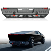Steel Rear Bumper Compatible with Tesla Cybertruck 2024-2025 4x18W LED, Mesh Armor, Side Steps, Hitch Receiver & Heavy D-Rings
