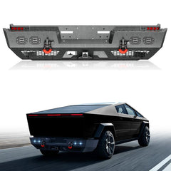 【EYOUHZ】Steel Rear Bumper Compatible with Tesla Cybertruck 2024-2025 4x18W LED, Mesh Armor, Side Steps, Hitch Receiver & Heavy D-Rings