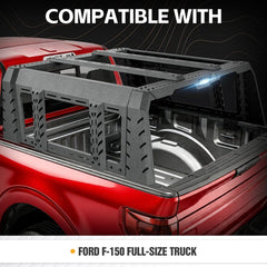 【YZONA】21.9" High Overland Bed Racks Compatible with F150 Full Size Bed (Included Bed Rails), LED Lights, 1000 LBS Load Capacity, Truck Rear Ladder Rack Back Cross Bars Truck Cargo Carrier