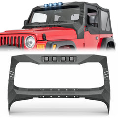Yzona Heavy-Duty Madmax Look Windshield Frame for 1997-2006 Jeep Wrangler TJ - Built-in LED Light Bar, Sun Visor, Front Windscreen Rack Protector, Roof Protection, No-Drill Installation