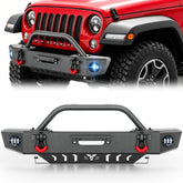 【YZONA】Front Bumper Compatible with Jeep Wrangler JK 2007-2018 2/4 Door Winch, 2 LED Lights,12000LBS Winch Plate, Heavy Duty D-Rings, Carbon Steel Construction, Black Powder Coat Finish, Off-Road