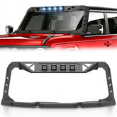 Heavy-Duty Windshield Frame with Built-in LED Light Bar, Sun Visor for Sun Shielding, Front Windscreen Rack Protector for 2021-2026 Ford Bronco, No-Drilling Bolt-On Installation, Madmax Look, Roof Protection, Tool Upgrade, Led Lights