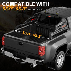 Yzona Bolt-On Carbon Steel Off-Road Sport Roll Bar - 55.9-65.3" Adjustable Universal Fit Bed Chase Rack with LED Lights for Full-Size Pickups (Silverado/Sierra 1500, F-150, Tundra, Titan/Frontier, Gladiator)