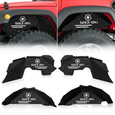 【Yzona】Front and Rear Inner Fender Liners Compatible with 2007-2018 Jeep Wrangler JK & JKU 2/4 Doors, Steel Back Mud Guards Wheel Well Cover Since 1941 Logo Fender Flare Liners (4 PCS)