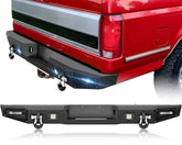 YZONA Rear Bumper Car Accessory for 1992-1997 Ford F-150 F-250 F-350 F-450 Trucks, 4 LED Lights, D-rings, License Plate Frame Holes, Paintable Armor, Easy Installation, 68.3 lbs, 76.77"d x 12.6"w x 8.27"h, Car Accessories