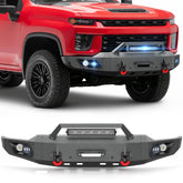 【YZONA】Front Bumper Compatible with Chevy Silverado 2500HD 3500HD 2020-2023 Winch, Winch Plate, Winch D-Rings, 5 LED Lights, Sensor Holes, License Frame