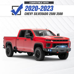 【YZONA】Front Bumper Compatible with Chevy Silverado 2500HD 3500HD 2020-2023 Winch, Winch Plate, Winch D-Rings, 5 LED Lights, Sensor Holes, License Frame
