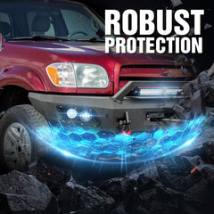 【YZONA】Steel Front Bumper Compatible with Toyota Tundra 2000-2006, Heavy Duty Bumper with Winch Plate, 5 LED Lights, Sensor Holes, License Plate Mount, D-Rings
