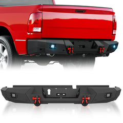 YZONA Aftermarket Rear Bumper - 45 lbs Carbon Steel Skid Plate, 18W LED Lights, License Plate Lights, Excellent Craftsmanship Bolt-On Automotive Exterior Accessory - Fits 2009-2018 Dodge Ram 1500, 2019-2024 Ram 1500 Classic Trucks