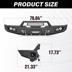 Steel Front Bumper Crash Guard Replacement for Ford F150-F450 1992-1997 Vehicle, Black with Integrated Winch Plate, 120W Spotlight, License Plate Frame, Sensor Mounting Holes, D-Rings, Car Accessories