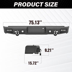 【YZONA】Carbon Steel Rear Bumper (5/32" Thick, 9,500 lbs Capacity, 44.1 lbs), Compatible with Ford F-150 2004-2006 (Excl Raptor), with LED Lights, 48w LED Spotlights, License Lights, License Frame Holes, D-Rings, 45.28"d x 16.54"w x 9.84"h