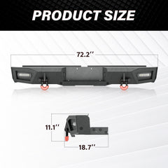 【Yzona】Bolt-On Off-Road Rear Bumper - Accessories for Your Car, Truck Exterior Accessory for Toyota Tundra 2000-2006 (Black), User-Installable, 2x18W LED Lights, Sensor Holes, Built-In Step, Carbon Steel D-Rings, Recovery Aid