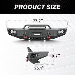 【YZONA】Steel Front Bumper Compatible with 1994-2001 Dodge Ram 1500, 1994-2002 Dodge Ram 2500 3500 5 LED Lights, Winch Plate, License Bracket, Sensor Holes & Heavy Recovery D-Rings Black