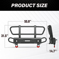 【Yzona】Metal Carbon Steel Front Bumper with Grille Guard for 2007-2018 Wrangler JK, Bolt-On Winch Mount, Bolt-On Installation, 2pcs 18w High-Brightness LED Spotlights, 2pcs 3/4" D-Rings, 2pcs Mounting Hardware, 55.9"d x 31.5"w x 13"h, Daily Use LED Lights
