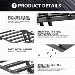 【YZONA】Roof Rack Hard Top Cargo Basket with Ladder & 4 LED Lights Compatible with Toyota 4Runner / Land Cruiser & Prado 4 Doors Hardtop, Rooftop Rack Carrier Luggage Storage Holder
