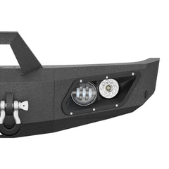 Steel Front Bumper Crash Guard Replacement for Ford F150-F450 1992-1997 Vehicle, Black with Integrated Winch Plate, 120W Spotlight, License Plate Frame, Sensor Mounting Holes, D-Rings, Car Accessories