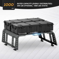 【YZONA】21.9" High Overland Bed Racks Compatible with F150 Full Size Bed (Included Bed Rails), LED Lights, 1000 LBS Load Capacity, Truck Rear Ladder Rack Back Cross Bars Truck Cargo Carrier