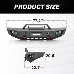 【YZONA】Steel Front Bumper Compatible with Toyota Tundra 2000-2006, Heavy Duty Bumper with Winch Plate, 5 LED Lights, Sensor Holes, License Plate Mount, D-Rings