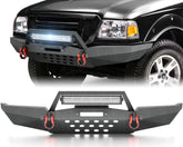 Front Bumper Compatible with Ford Ranger 1998-2011 Winch D-Rings, 12000LBS Winch Plate,1 LED Lights, Heavy Duty D-Rings, Carbon Steel Construction, Black Powder Coat Finish, Off-Road