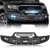 Front Bumper for 2019-2023 Ford Ranger Pickup Truck, 5/32"-Thick Steel Durable Bumper with Winch Mount, 5 120W LED Spotlight, License Plate Bracket, Sensor Holes, 4.75-Ton D-Rings, Easy Install, Texture Black, Lifetime Customer Service Support