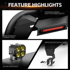 Yzona Bolt-On Carbon Steel Off-Road Sport Roll Bar - 55.9-65.3" Adjustable Universal Fit Bed Chase Rack with LED Lights for Full-Size Pickups (Silverado/Sierra 1500, F-150, Tundra, Titan/Frontier, Gladiator)