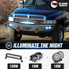 【YZONA】Steel Front Bumper Compatible with 1994-2001 Dodge Ram 1500, 1994-2002 Dodge Ram 2500 3500 5 LED Lights, Winch Plate, License Bracket, Sensor Holes & Heavy Recovery D-Rings Black