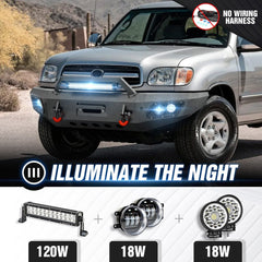 【YZONA】Steel Front Bumper Compatible with Toyota Tundra 2000-2006, Heavy Duty Bumper with Winch Plate, 5 LED Lights, Sensor Holes, License Plate Mount, D-Rings