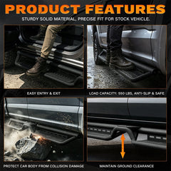【Yzona】Bolt-On Install Double Cab Running Boards Side Steps (10 Side Bars) for 2007-2021 Toyota Tundra Extended Cab-2 Half-Size Rear Door, 6-Inch Drop-Down Step Pads, Black Steel Star Logo Carbon Steel Lift Kit Fit