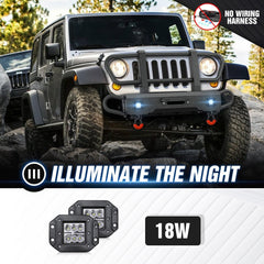 【Yzona】Metal Carbon Steel Front Bumper with Grille Guard for 2007-2018 Wrangler JK, Bolt-On Winch Mount, Bolt-On Installation, 2pcs 18w High-Brightness LED Spotlights, 2pcs 3/4" D-Rings, 2pcs Mounting Hardware, 55.9"d x 31.5"w x 13"h, Daily Use LED Lights