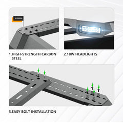 【YZONA】21.9" High Overland Bed Racks Compatible with F150 Full Size Bed (Included Bed Rails), LED Lights, 1000 LBS Load Capacity, Truck Rear Ladder Rack Back Cross Bars Truck Cargo Carrier