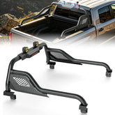 Yzona Carbon Steel Sport Roll Bar Bed Chase Rack Car Accessory for Pickup Trucks (Gladiator, Frontier, Titan, Tundra), 56"-65" Adjustable, Bolt-On Install, LED Lights, Brake Light Bar, Track Rail Adapters, Ideal for Nighttime Driving