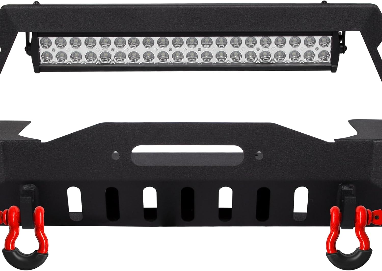 Front Bumper Compatible with 1984-2001 Jeep Cherokee XJ (2/4 Doors) Off-road Bumper Equipped with Paintable Decor, Winch Plate, 1 x 120W LED Light, 2 x 18W LED Lights & D-rings, Textured Black