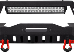Front Bumper Compatible with 1984-2001 Jeep Cherokee XJ (2/4 Doors) Off-road Bumper Equipped with Paintable Decor, Winch Plate, 1 x 120W LED Light, 2 x 18W LED Lights & D-rings, Textured Black
